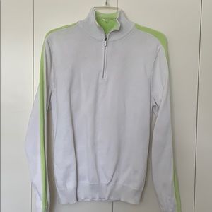 White Pullover Sweater with Green Accents